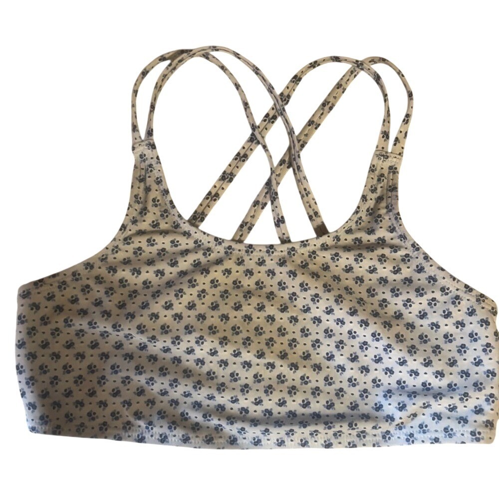 Gap Kids Girls Blue Floral Criss Cross Strappy Sports Bra Bikini Top XL 12